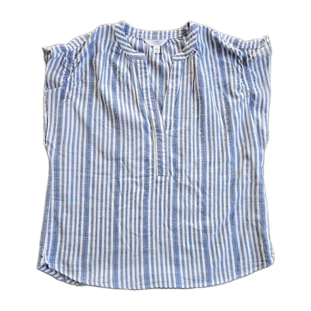 Time & True NWT Blue/white Stripe Cotton Blend Top Sz M Coastal Summer Fisherman